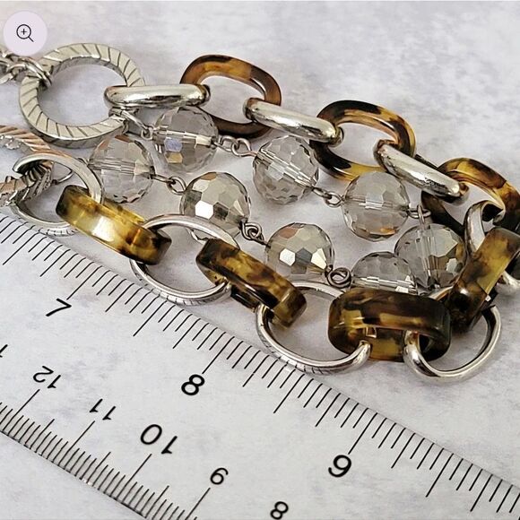 Tortoise Link and Silver Faceted Glass Necklace by Loft 19"-21" - Picture 6 of 10